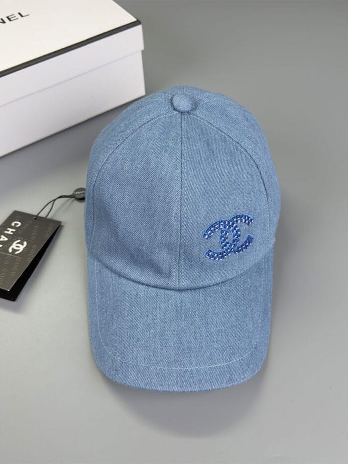 Chanel Rhinestone Blue Washed Denim CC Baseball Cap - Master Quality 1:1 - Image 2