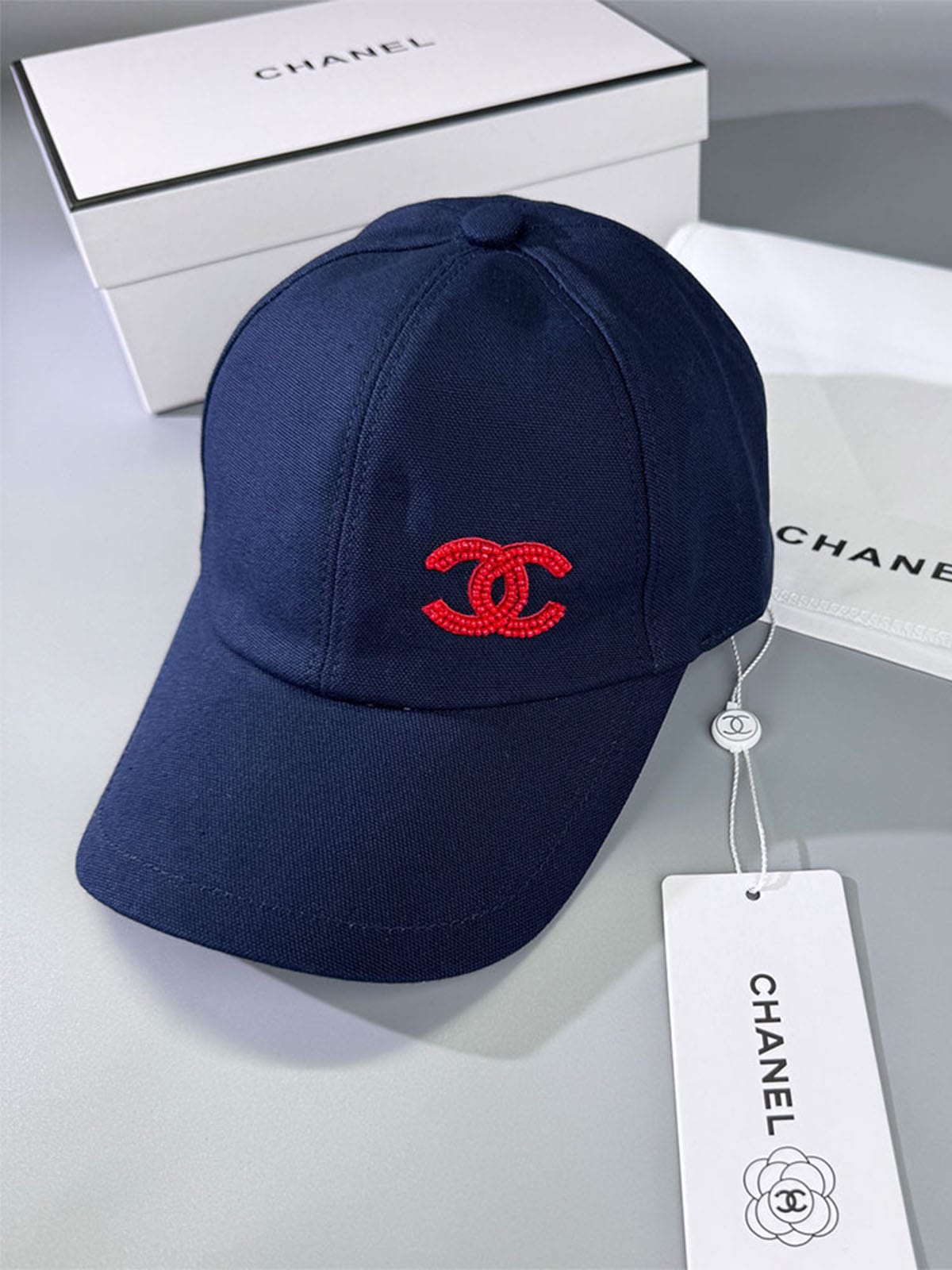 _0004_Chanel Pearl CC Baseball Cap (Navy Tartan Lining) Navy_0000_001 Chanel Pearl CC Baseball Cap (Navy Tartan Lining) Navy - Master Quality 1:1 - Image 1