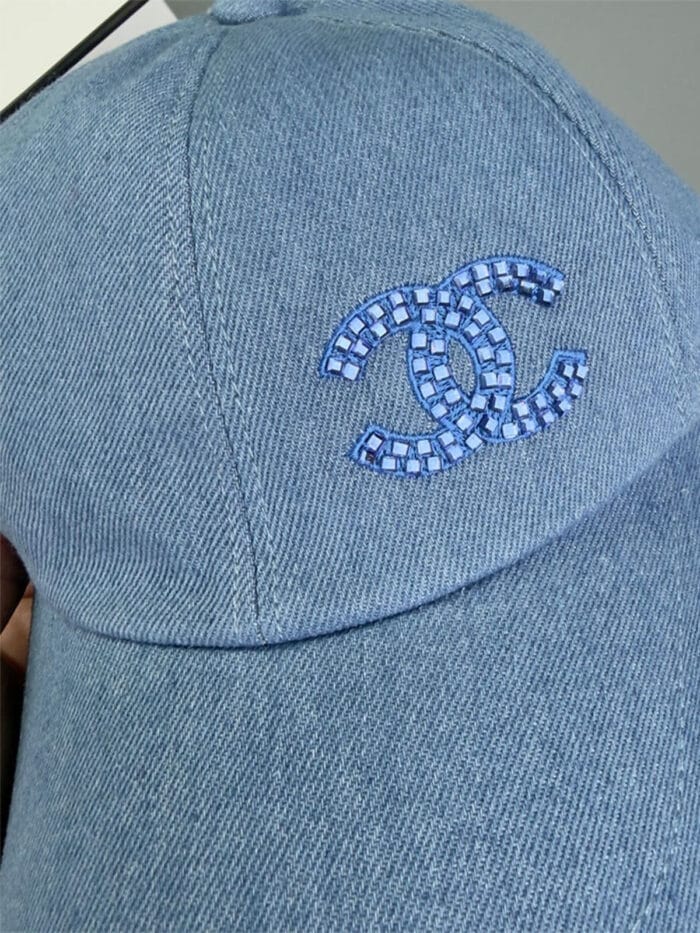 Chanel Rhinestone Blue Washed Denim CC Baseball Cap - Master Quality 1:1 - Image 3