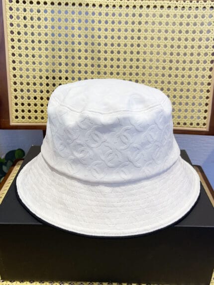 Chanel 24P Jacquard CC Logo Bucket Hat (Tartan Lining) White - Master Quality 1:1