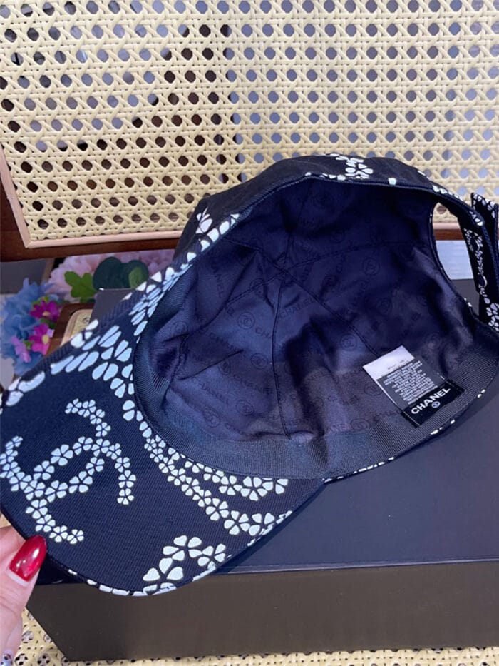 Chanel 24P Limited Camellia Print CC Baseball Cap Black - Master Quality 1:1 - Image 6