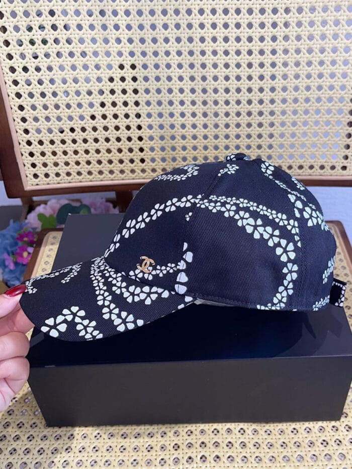 Chanel 24P Limited Camellia Print CC Baseball Cap Black - Master Quality 1:1 - Image 4
