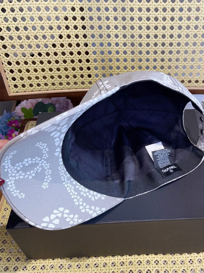 Chanel 24P Limited Camellia Print CC Baseball Cap Grey - Master Quality 1:1 - Image 7
