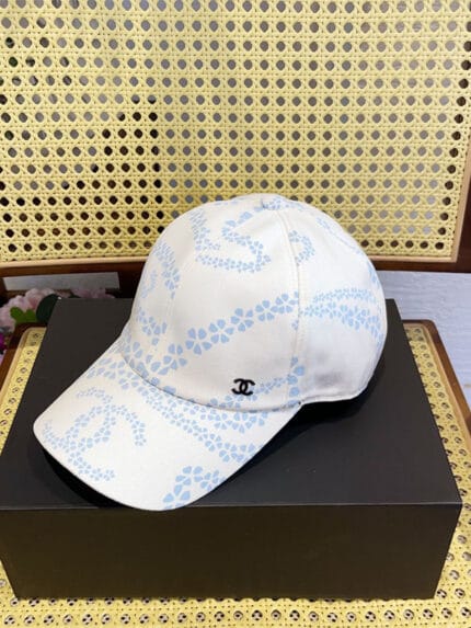 Cart Chanel 24P Limited Camellia Print CC Baseball Cap White - Master Quality 1:1