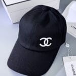 Chanel Pearl CC Baseball Cap (Black Safety Pin Print Lining) Black - Master Quality 1:1