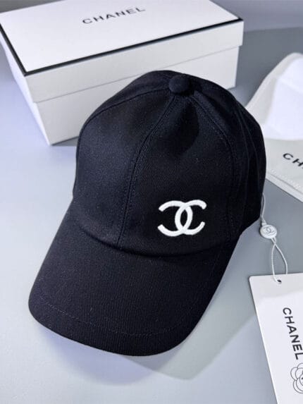 Chanel Pearl CC Baseball Cap (Black Safety Pin Print Lining) Black - Master Quality 1:1