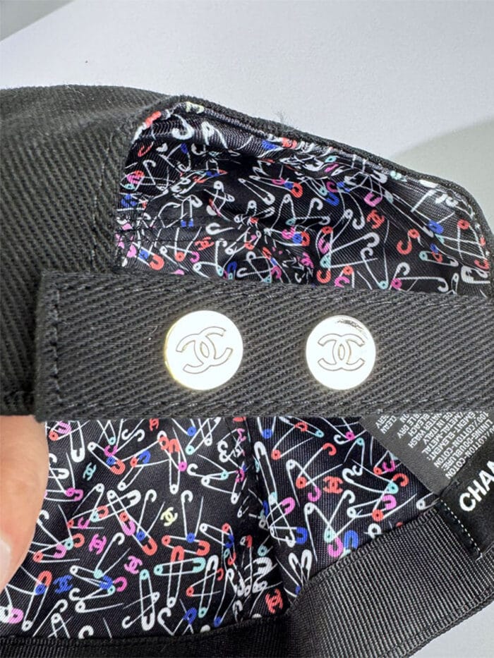 Chanel Pearl CC Baseball Cap (Black Safety Pin Print Lining) Black - Master Quality 1:1 - Image 3
