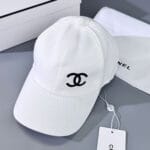 Chanel Pearl CC Baseball Cap (Black Safety Pin Print Lining) White - Master Quality 1:1