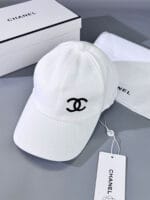 Chanel Pearl CC Baseball Cap (Black Safety Pin Print Lining) White - Master Quality 1:1