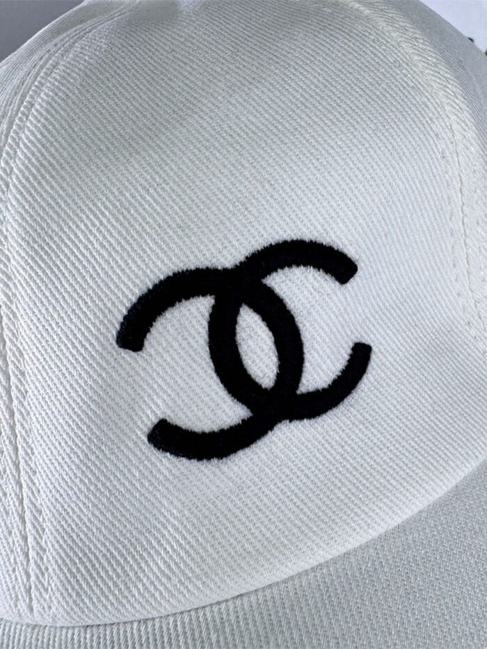 Chanel Pearl CC Baseball Cap (Black Safety Pin Print Lining) White - Master Quality 1:1 - Image 3