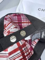 Chanel Pearl CC Baseball Cap (Bordeaux Tartan Lining) Black - Master Quality 1:1 - Image 5