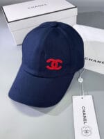 Chanel Pearl CC Baseball Cap (Bordeaux Tartan Lining) Navy - Master Quality 1:1