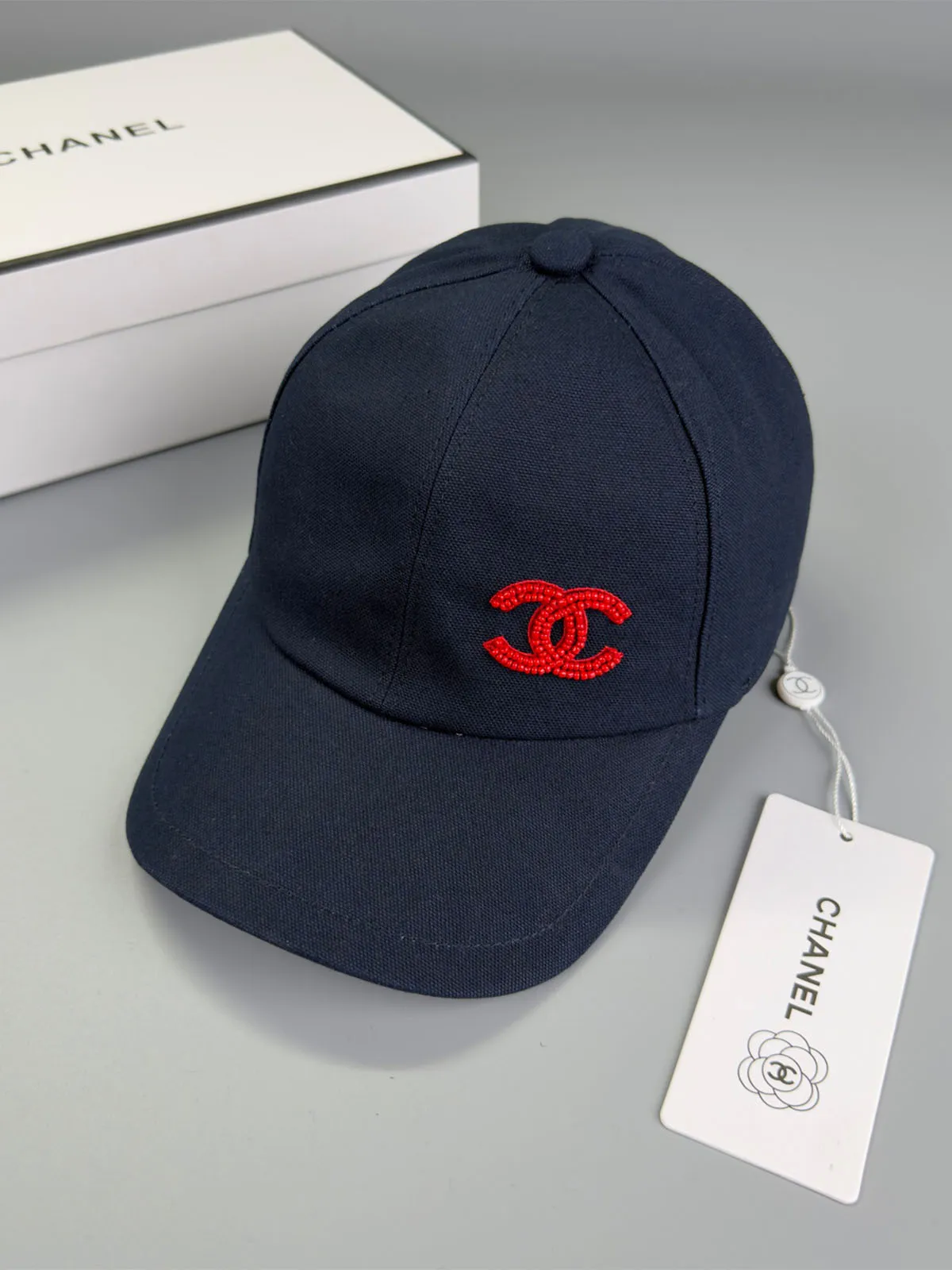 Chanel Pearl CC Baseball Cap (Navy Tartan Lining) Black - Master Quality 1:1 - Image 1