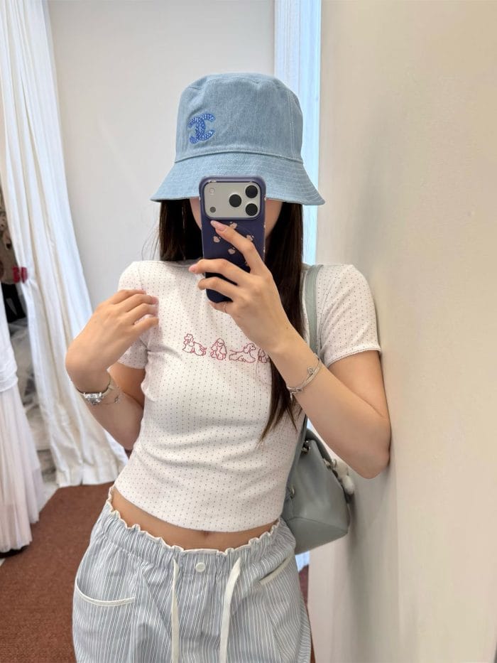 Chanel Reversible Denim CC Bucket Hat (Camellia Interior) Blue - Master Quality 1:1 - Image 8