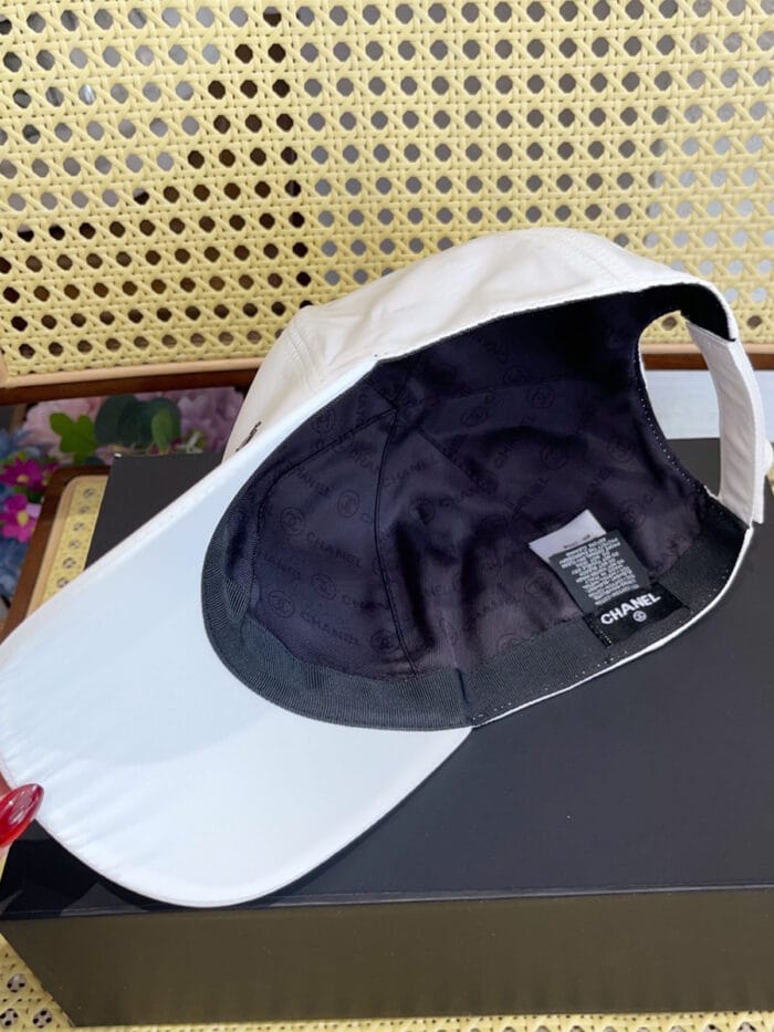 Chanel Silk Satin Metal CC Logo Baseball Cap White - Master Quality 1:1 - Image 6
