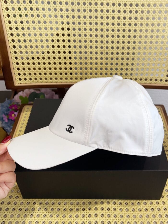 Chanel Silk Satin Metal CC Logo Baseball Cap White - Master Quality 1:1 - Image 3