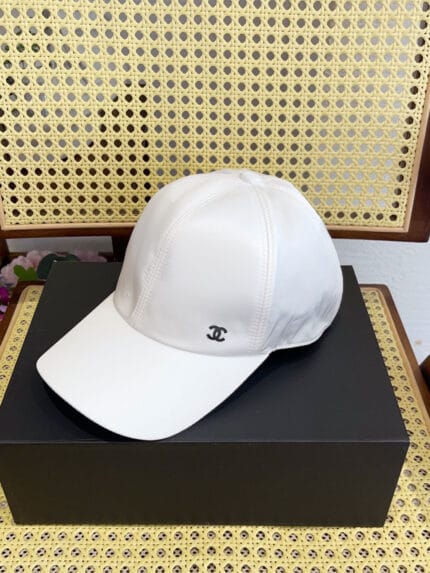 Chanel Silk Satin Metal CC Logo Baseball Cap White - Master Quality 1:1